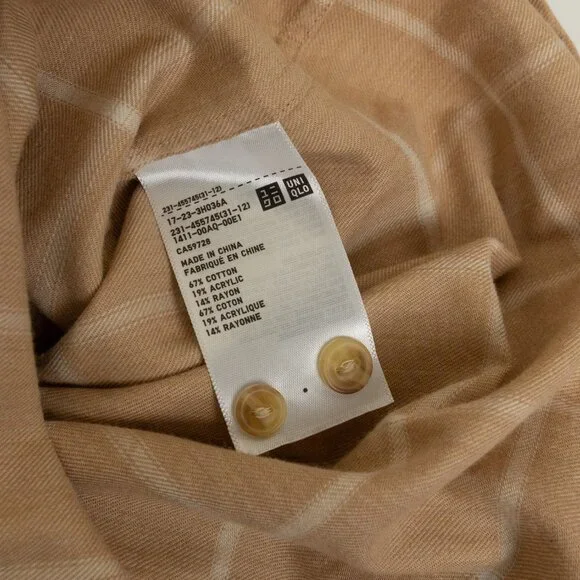 Uniqlo Soft Brushed Long Sleeve Shirt Plaid Checked Beige - Picture 12 of 12